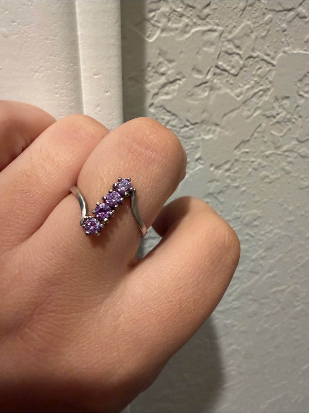 Sterling Silver Purple Gemstone Wave Ring